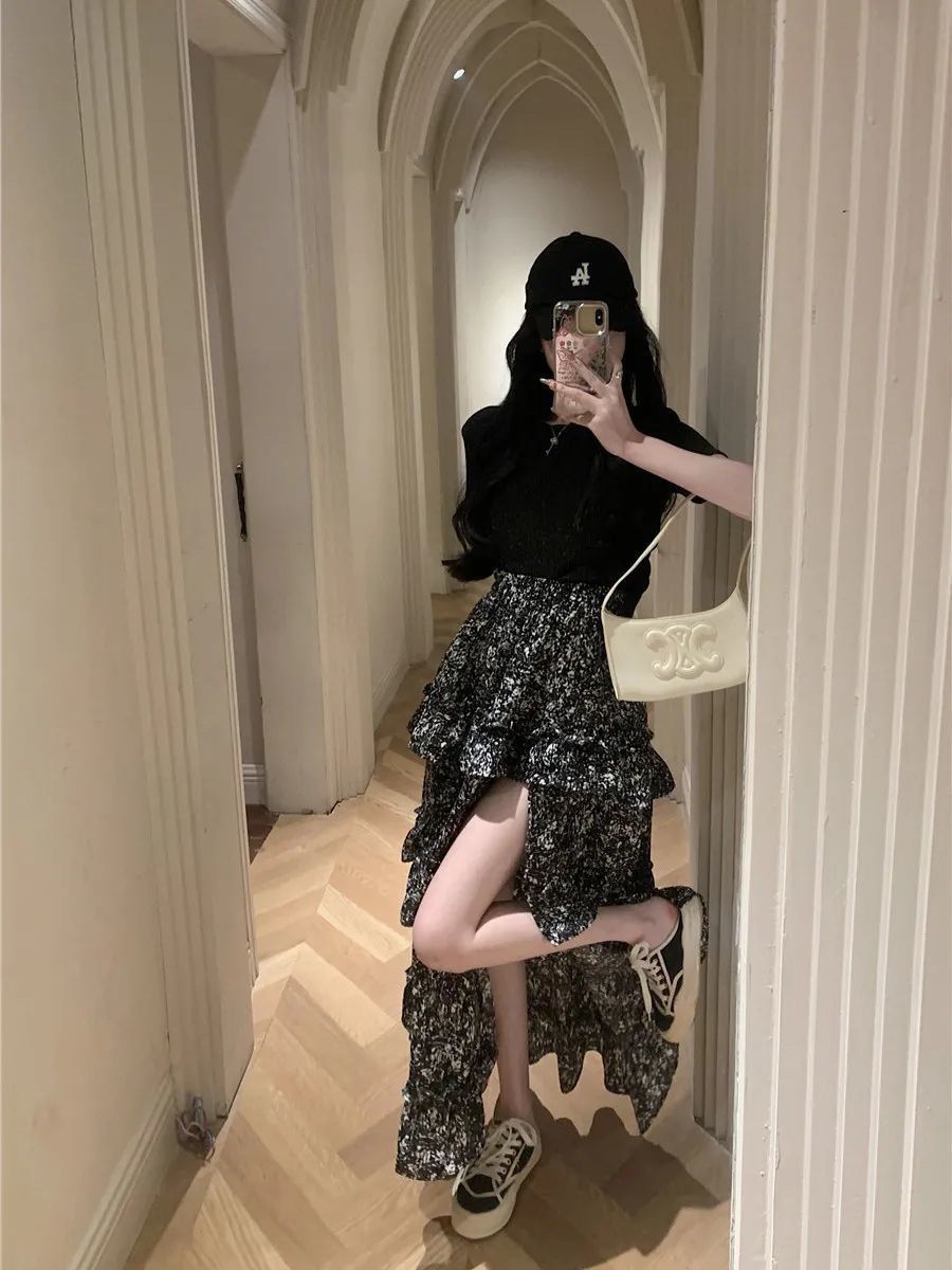 Midi Skirt Floral - Floral Print Half-length Skirt Women's Loose