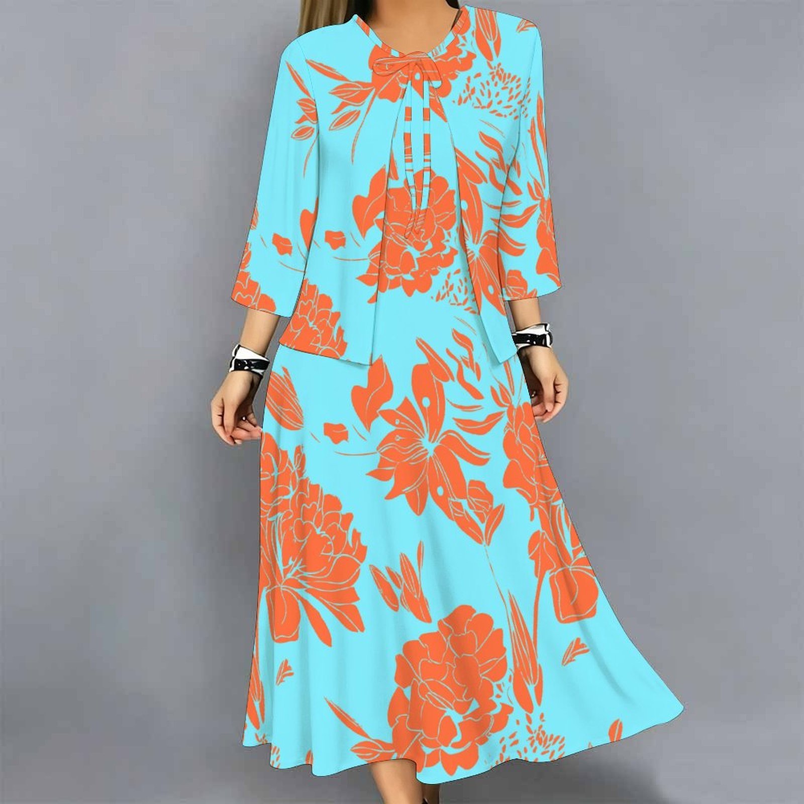Women 2 Piece Dress Set Print  - Midi Skirt Floral review and price