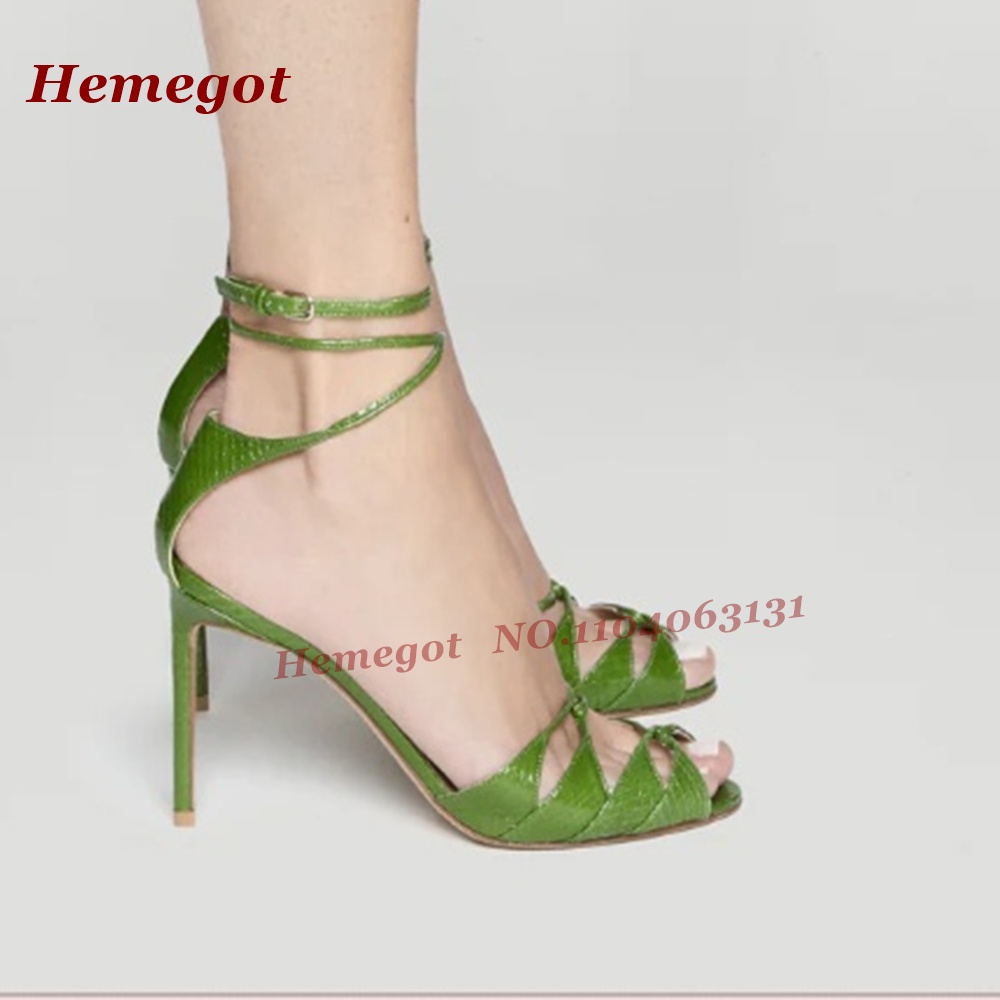 Green Croc-Pattern Strappy San - Sandal Strappy Heeled review and price