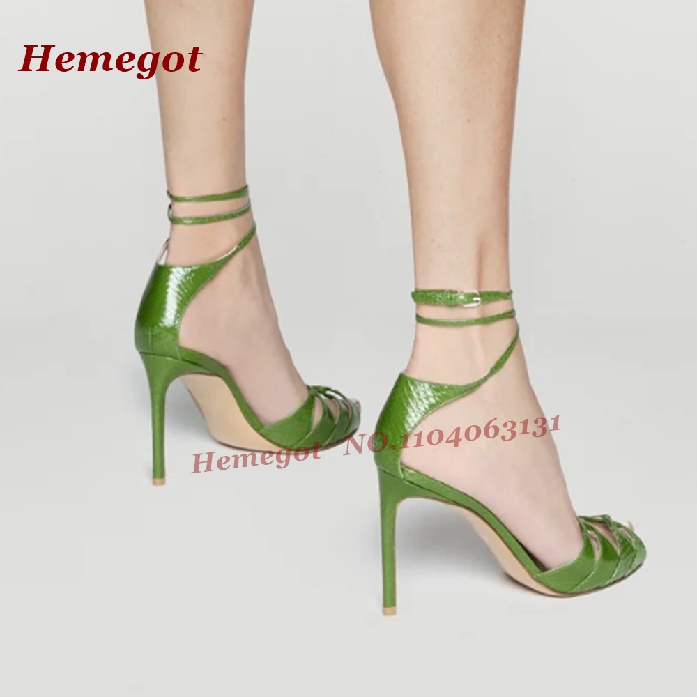 Green Croc-Pattern Strappy San - Sandal Strappy Heeled review and price